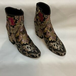 Sam Edelman Black and Pink Floral Ankle Boots